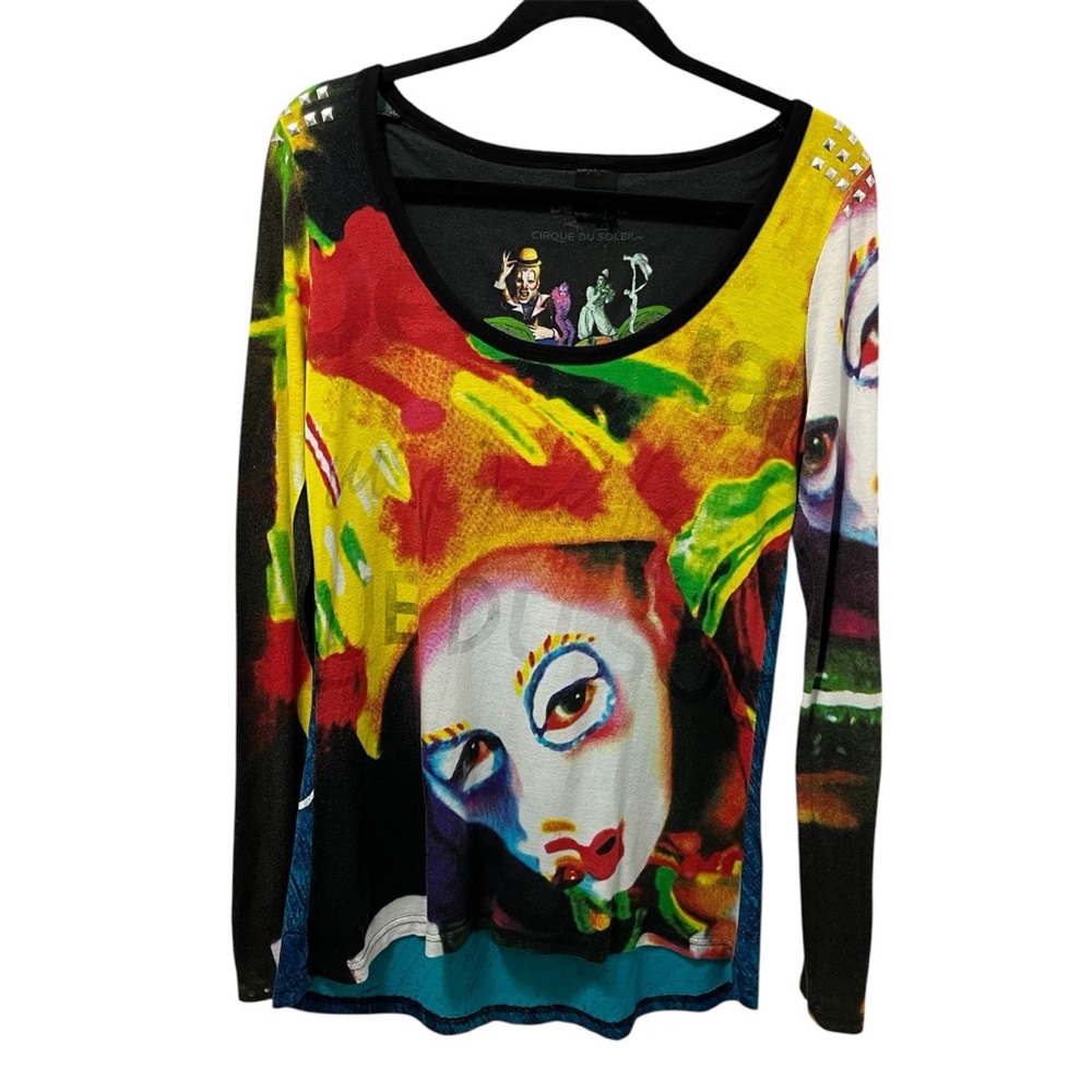 Cirque du Soleil x Desigual Graphic Face Print Top Long Sleeve Size Large
